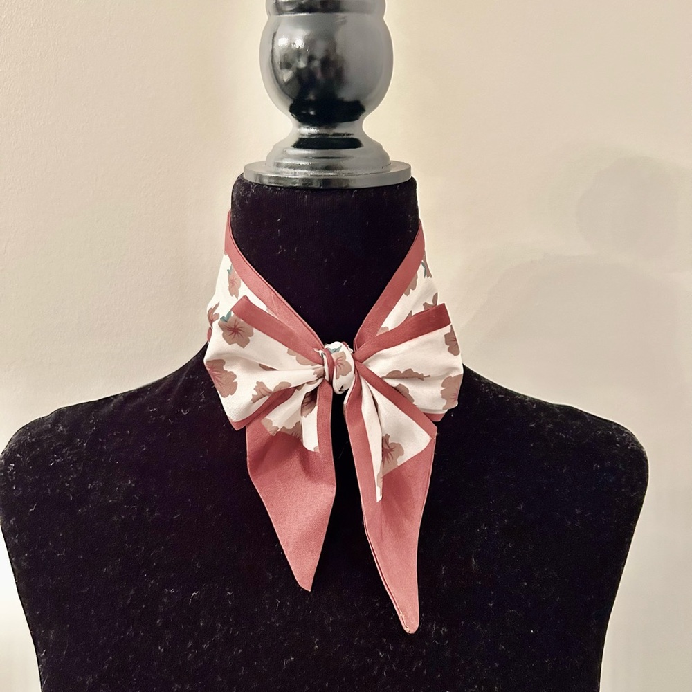 NEW! White & Chestnut Brown Pattern Twilly Silk Scarf